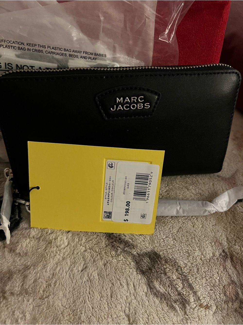Marc Jacobs Black Zip-Around Leather Wallet with Wrist Strap